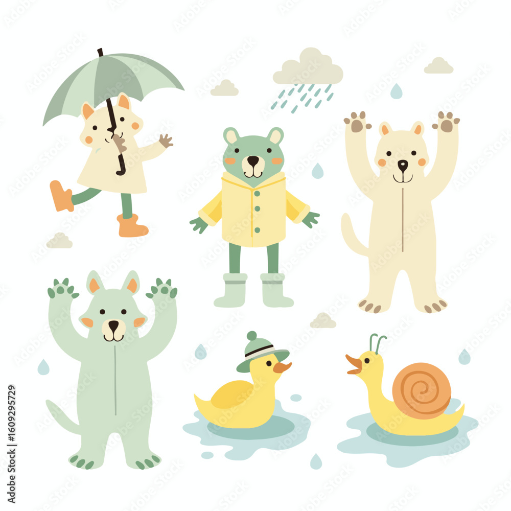 Obraz premium Colorful flat vector cartoon animal silhouettes collection – cute wild, domestic, aquatic, jungle, fantasy, and forest animals in minimalist kid-friendly style on white background