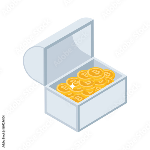 Have a look at this isometric icon of bitcoin treasure box