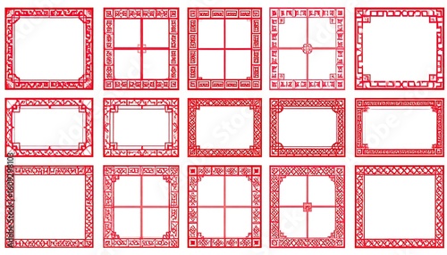 Collection of red Chinese-style decorative frames