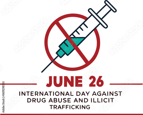Vector illustration of a syringe with a red no smoking symbol, a warning icon for health and safety