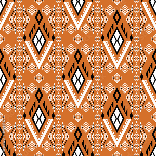 Traditional Thai Batik Pattern Orange Geometric Design - Authentic Thai Batik Fabric Textile - Vintage Thai Batik Diamond Motif Art Print for Home Decor