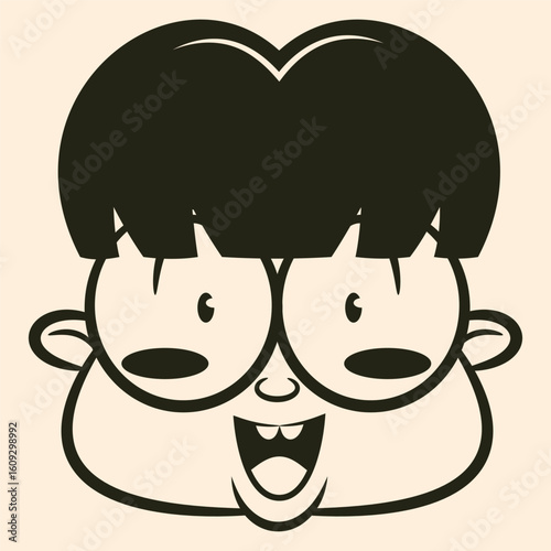 Little Boy cartoon characters in vintage style. wearing Big glasses and smile. Best for sticker, logo, and mascot with family themes