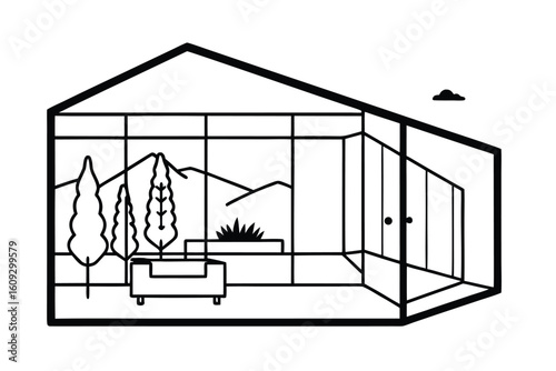 Living Room With Glass Walls And View
