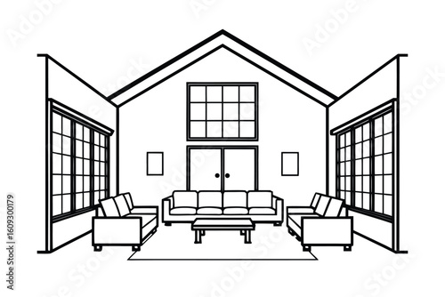 Living Room With Double Height Ceiling And Hanging Chair