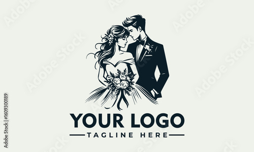Elegant logo design featuring a romantic couple in wedding attire.