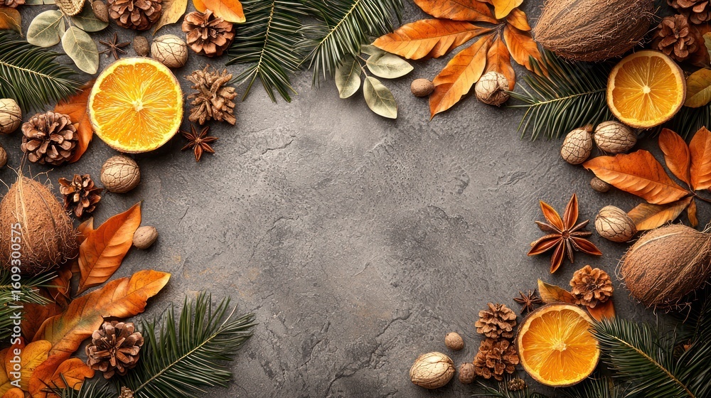 Fototapeta premium Festive fall arrangement on a gray background