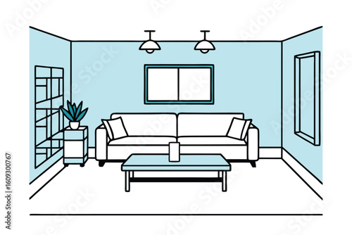 Living Room With Aquamarine Color Theme