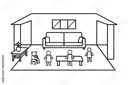 Large Family Room With Multiple Couches And Kids Toys