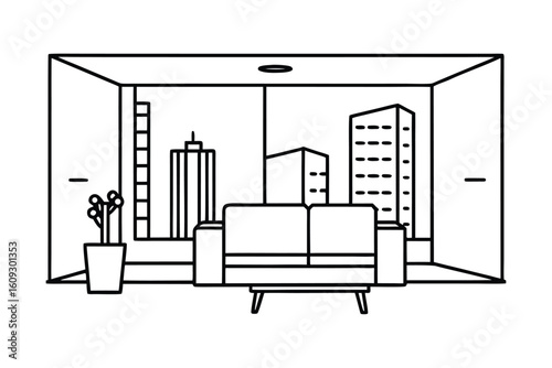 High Rise Apartment Living Room With Veranda