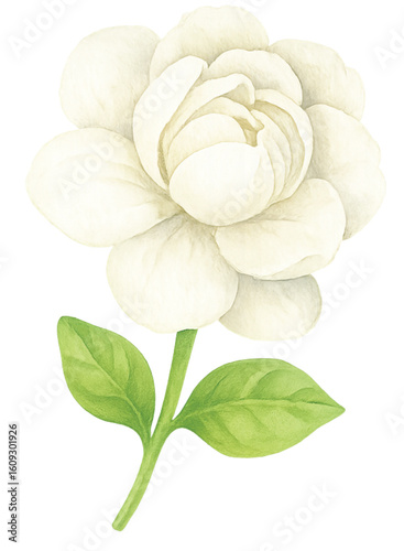 Jasmine Bloom – Fully Opened Thai Flower in Watercolor Style