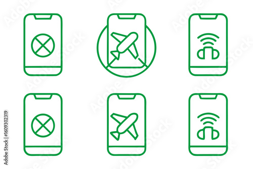 Modern collection of minimalist line art icons representing digital disconnection and mindful technology use in vibrant colors