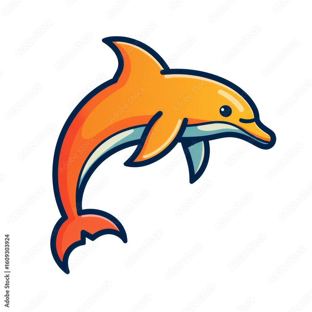 Fototapeta premium Cartoon dolphin jumping in a playful manner with an orange hue 