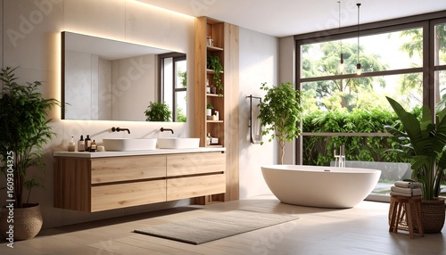 Serene bathroom retreat blending natural elements with modern design for relaxation and well-being