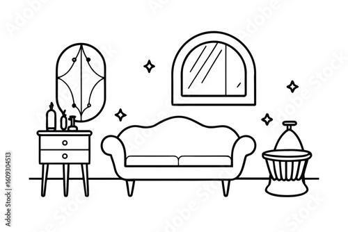 Chic Feminine Space With Pink Sofa And Vanity