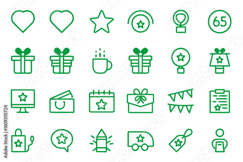 Collection of stylized line art symbols representing exclusive advantages customer perks and special privileges presented in a clean modern aesthetic with vibrant color accents
