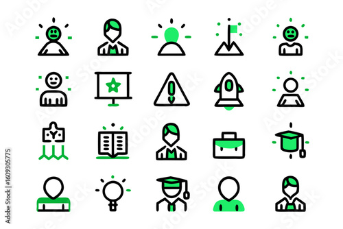 Professional skill set collection expert line graphics for competency showcase and skill representation in business and technology applications