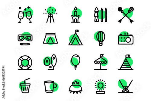 Professional outline graphics collection representing expertise and skillful execution in various fields and industries