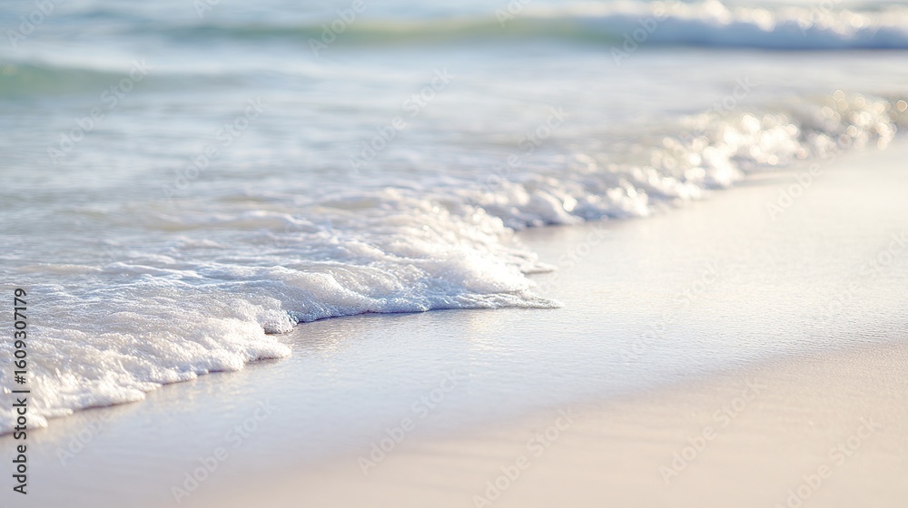 A serene beach scene with gentle waves and an empty shoreline, evoking tranquility A serene beach scene with gentle waves and an empty shoreline, evoking tranquility