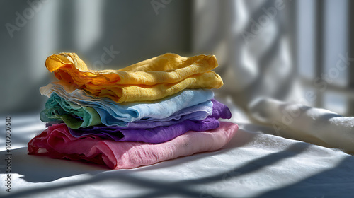 Handdyed Linen with Uneven Color Tones Flatlay on a White Surface Natural Light Textiles Home Decor Aesthetic Still Life