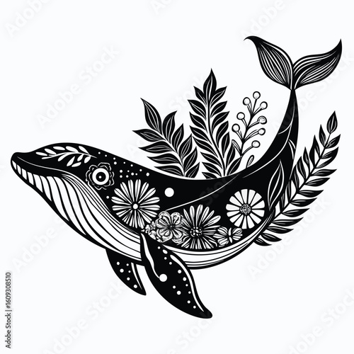 Stylized black and white hump illustration