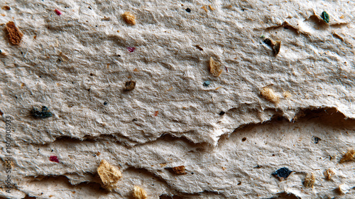 Recycled Paper Sheet with Visible Fiber Specks Workshop Texture Details Industrial Environment Close-up View Eco-Friendly Concept