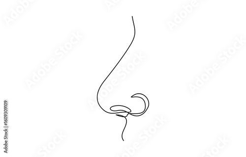 Continuous one line drawing of human nose vector illustration. Editable stroke