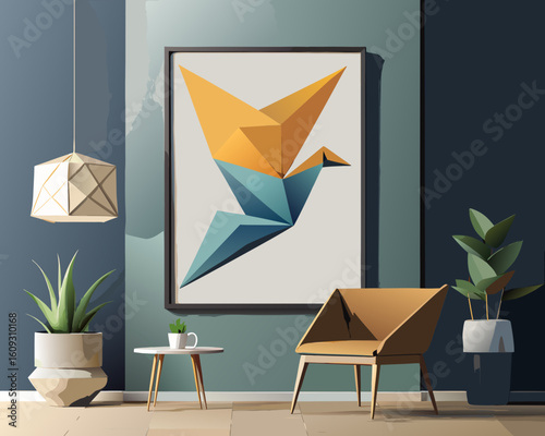 Origami Wall Art in Interior – Modern Decorative Mockup