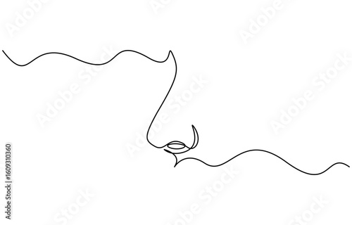 Continuous one line drawing of human nose vector illustration. Editable stroke