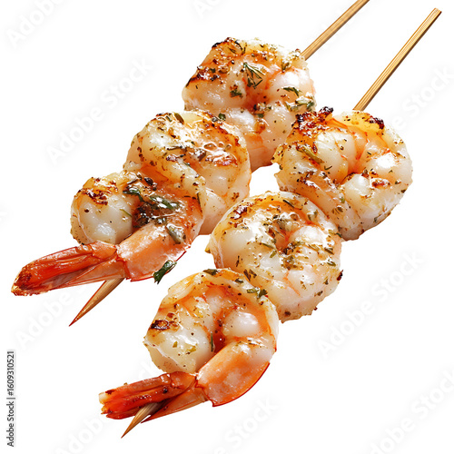 Grilled Shrimp Skewers with Seasoning and Herbs