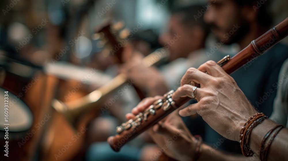 Fototapeta premium Street Musician Playing Flute