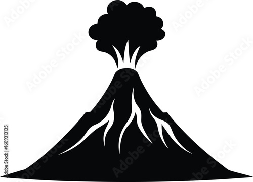 volcano eruption icon,volcano eruption with lava black silhouette vector illustration