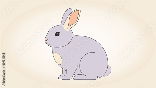 A gray bunny rabbit with pink ears sitting calmly, designed in a soft and cute cartoon style for children and pet themes.