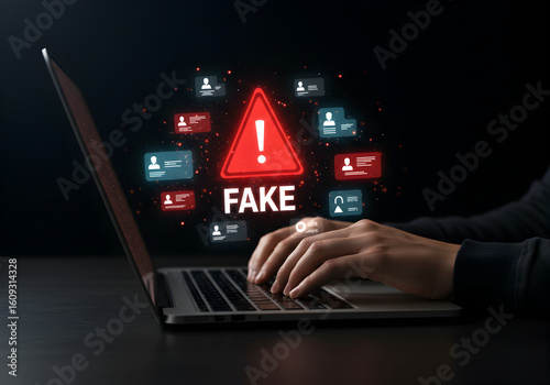 Person using a laptop with a glowing 