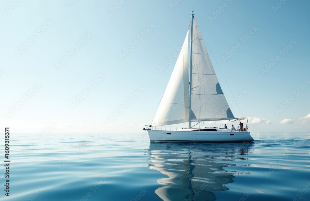 Fototapeta premium Sailboat gliding across calm ocean waters under clear sky