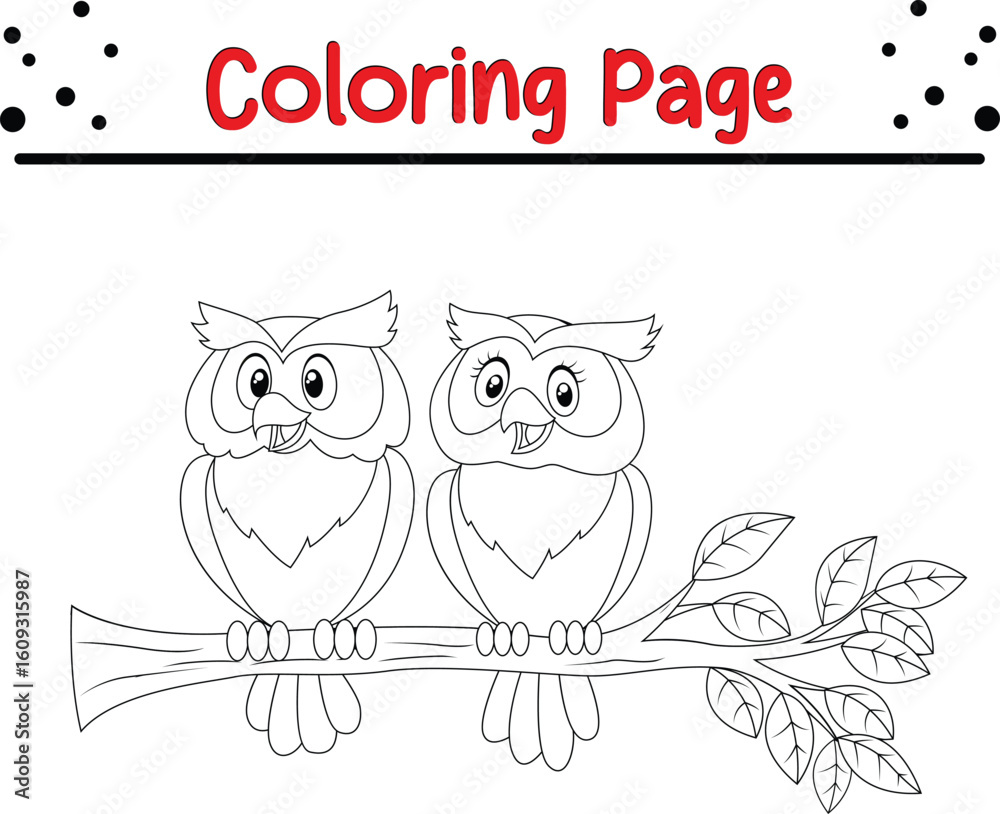 Fototapeta premium Owl outline coloring book page 