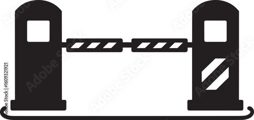 Barrier gate with striped arm and posts checkpoint security