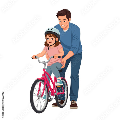 Father Teaching Daughter To Ride A Bicycle