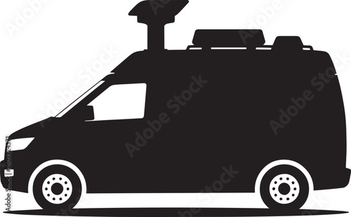 Black silhouette of a specialized van with rooftop equipment vehicle transportation