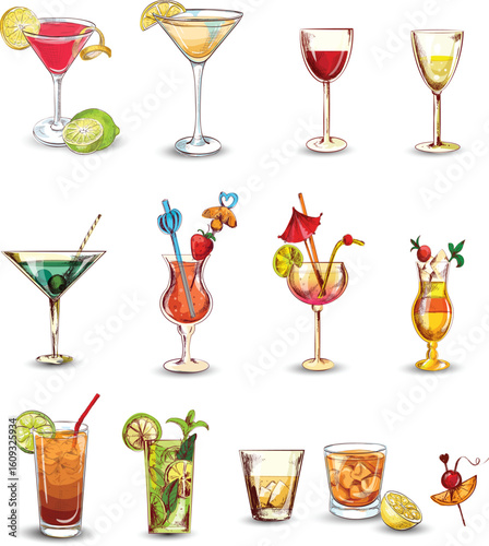 Hand drawn cocktail illustration vector