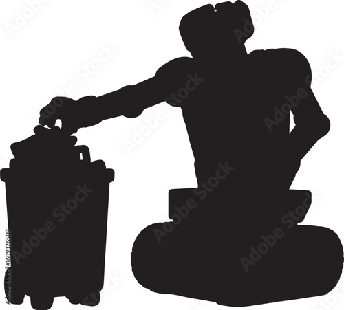 Robotic arm sorting waste into bin vector