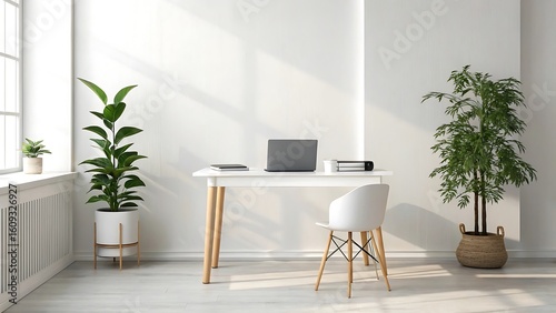 Bright modern home office with plants and natural light