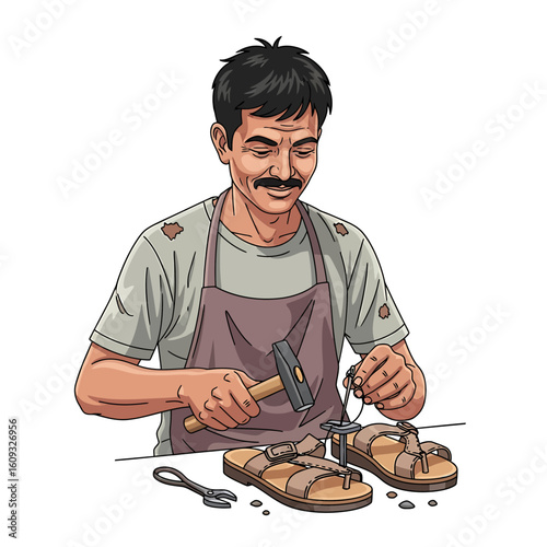 Artisan cobbler handcrafting sandals