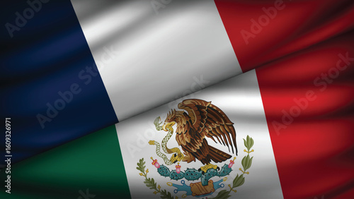 High Quality background with Two Flags of Mexico and France