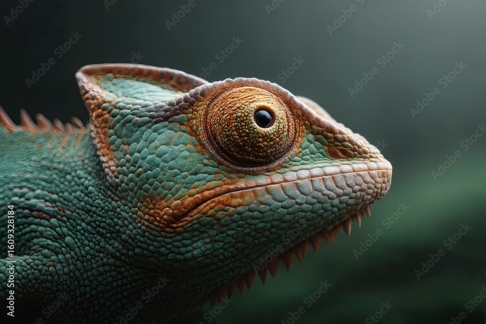 Fototapeta premium A colorful chameleon on a branch showcases exotic wildlife in nature