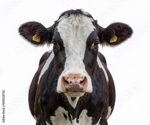 Holstein cow facing forward isolated on transparent background, classic farm animal photo