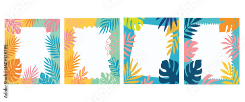 set of topical background or  banners with colorful flowers