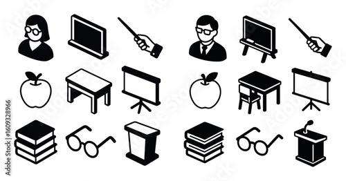 Education Icons in Isometric Style