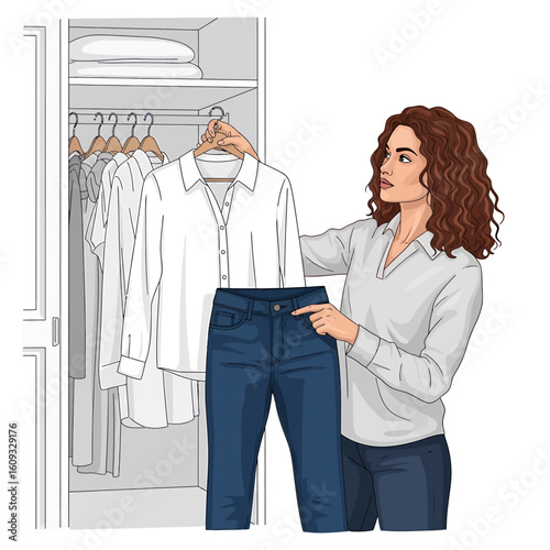 A woman choosing clothes from a closet