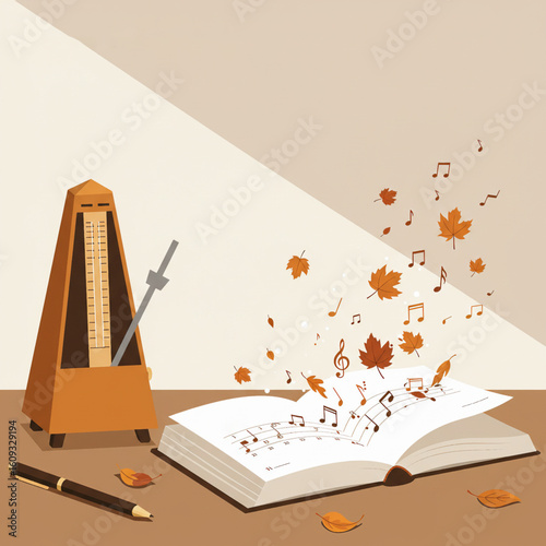 Autumn Still Life with Metronome and Music Book