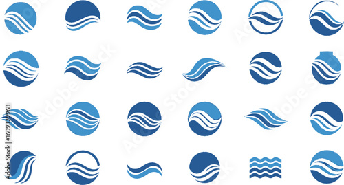 Abstract blue wave logos, various designs, for a brand or company, EPS Vector